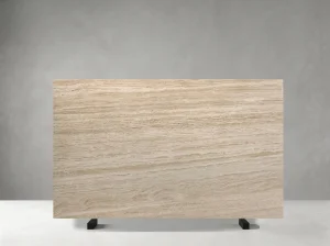 Afghan Travertine slab with warm beige tones and parallel linear bands