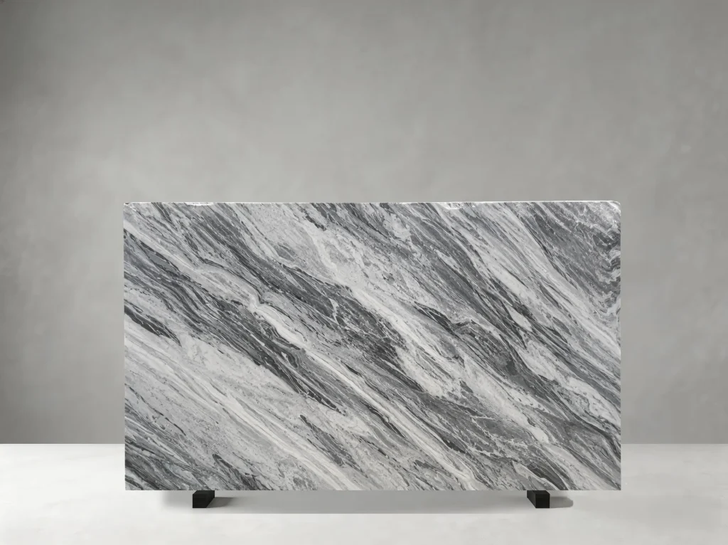 Bardiglio Arabescato Marble slab with bold charcoal and grey veins