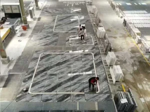 Bardiglio Nuvolato Marble floor tiles arranged in a factory dry layout
