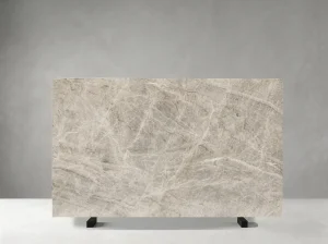 Beige Taj Mahal Quartzite slabs displayed for material selection and pattern review