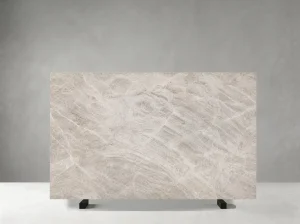 Close-up of Beige Taj Mahal Quartzite with ivory tones and layered crystalline veining