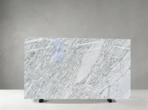 Polished Bianco Ondulare Marble slab with continuous diagonal grey veining
