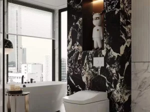 black noir grand antique marble bathroom wall cladding with bold white breccia veins