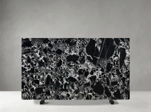 black noir grand antique marble slab with black base and white breccia stone fragments
