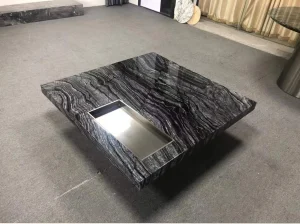 Black Wooden Marble coffee table with flowing black and grey veins