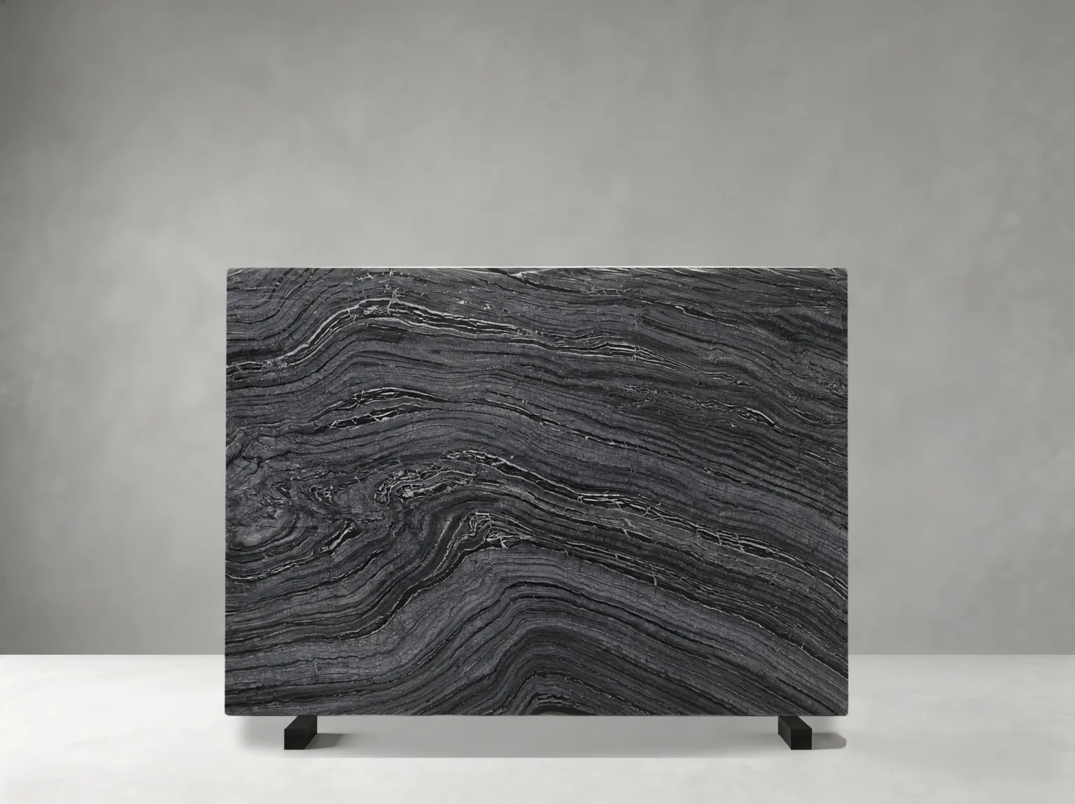 Black Wooden Marble slab with flowing grey wood-grain veins