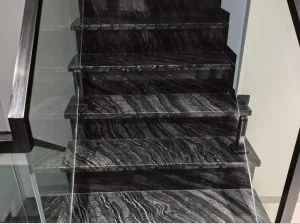 Black Wooden Marble staircase with polished treads and risers