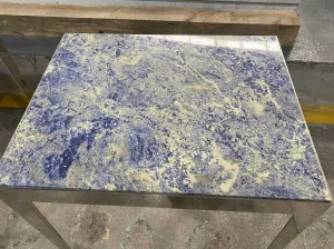 blue sodalite marble custom table top with polished blue cream mineral surface