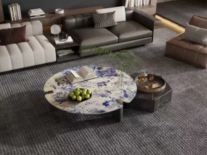 blue sodalite marble living room coffee table with vivid blue cream stone pattern