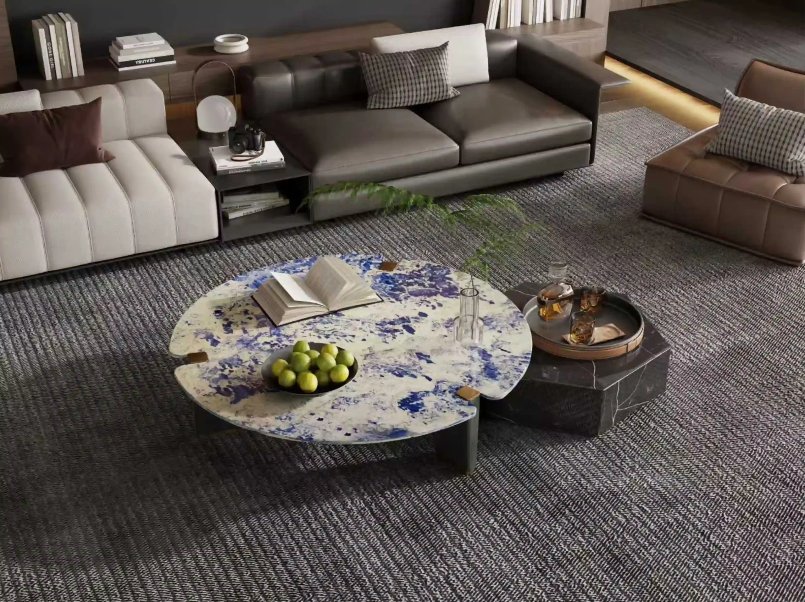 blue-sodalite-marble-living-room-coffee-table-02.webp blue sodalite marble living room coffee table with vivid blue cream stone pattern