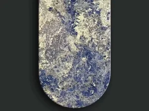 blue sodalite marble rounded table top detail with blue cream mineral texture