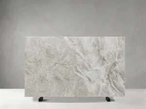 Branco Taj Mahal Quartzite slab with soft taupe veining and natural crystalline movement
