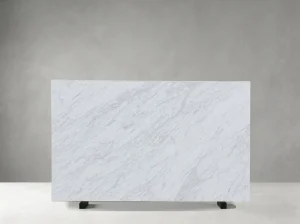 Full Branco Volakas Marble slab with a bright white background and cloudy grey veining
