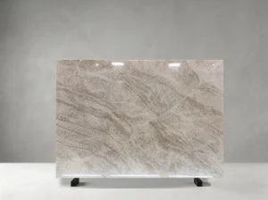Front view of Brazilian Taj Mahal Quartzite slab with ivory-grey crystalline movement