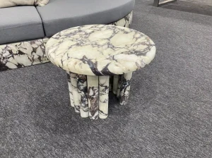 breccia capraia marble round coffee table with matching marble base
