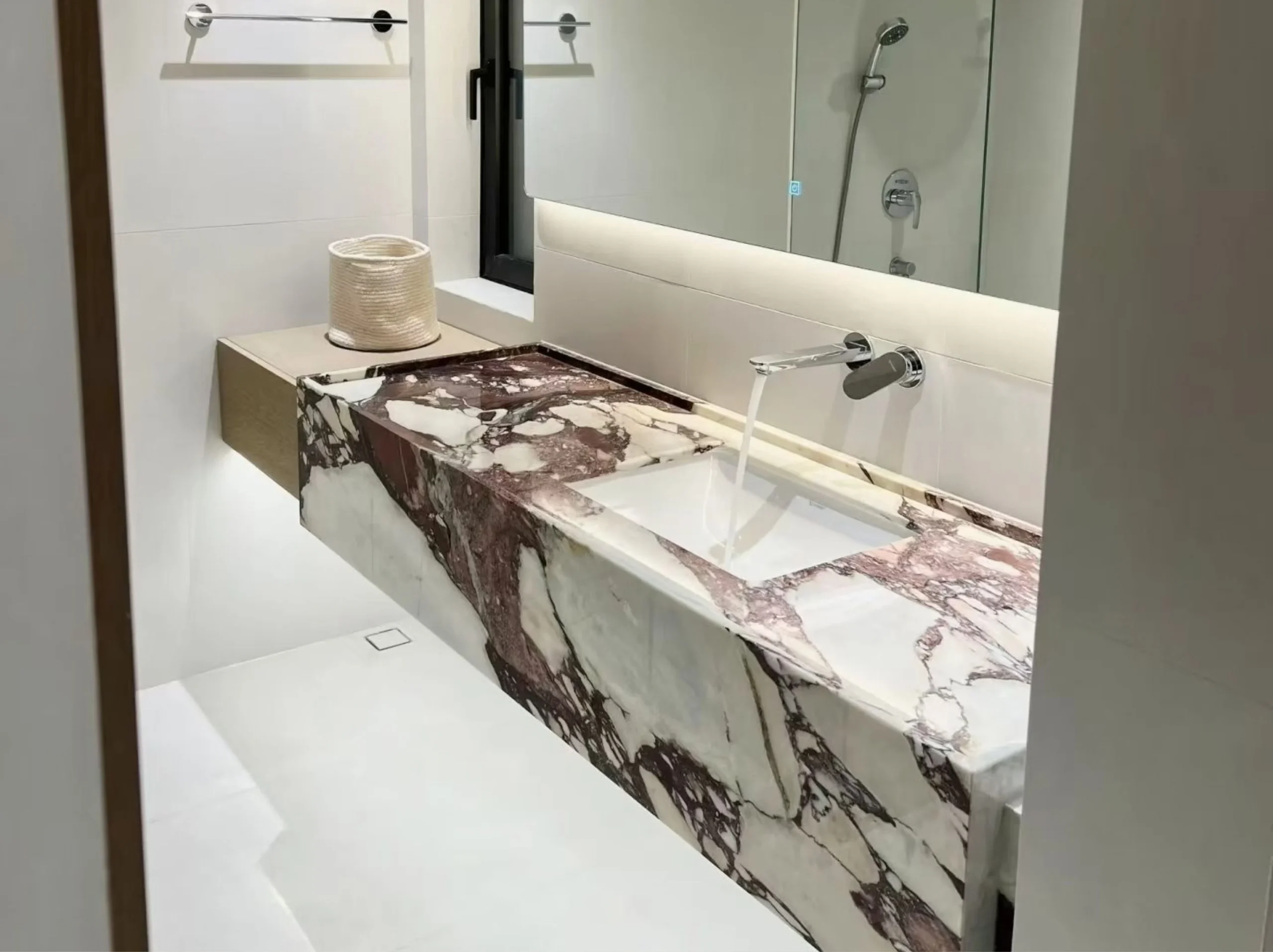 breccia-caprara-marble-bathroom-vanity-top-02.webp breccia caprara marble bathroom vanity top with dark burgundy breccia veins