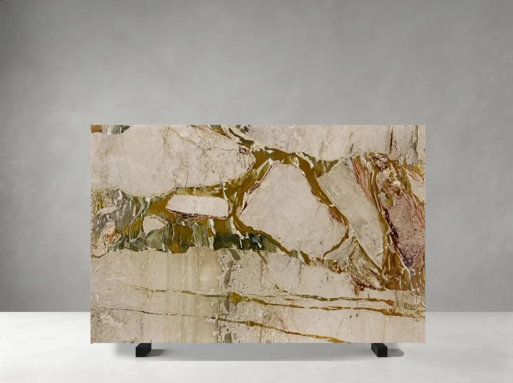 Breccia Romana Marble full slab with cream fragments and olive-gold movement