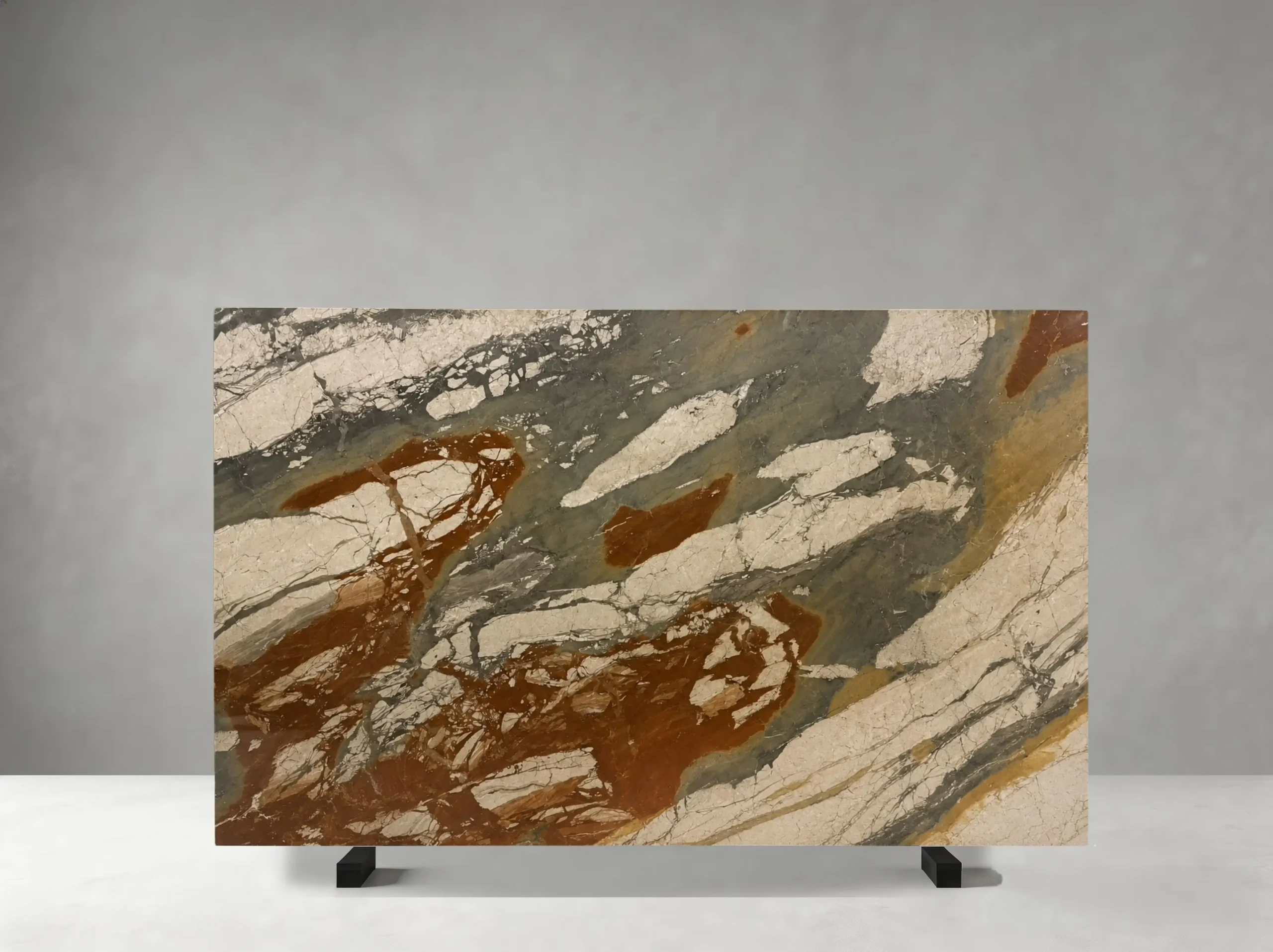 breche-fantastique-marble-grey-cream-breccia-slab.webp Breche Fantastique Marble full slab with grey-green and cream breccia patterns