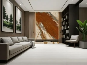 Breche Fantastique Marble fireplace feature wall in a modern living room