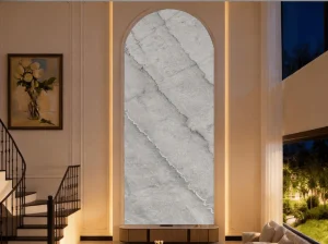 bruce gray marble arched feature wall with vertical light grey natural stone panel