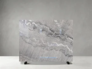 bruce gray marble slab with light grey layered movement and soft white veining