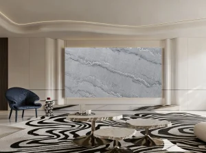 bruce grey marble living room feature panel with silver grey layered veining