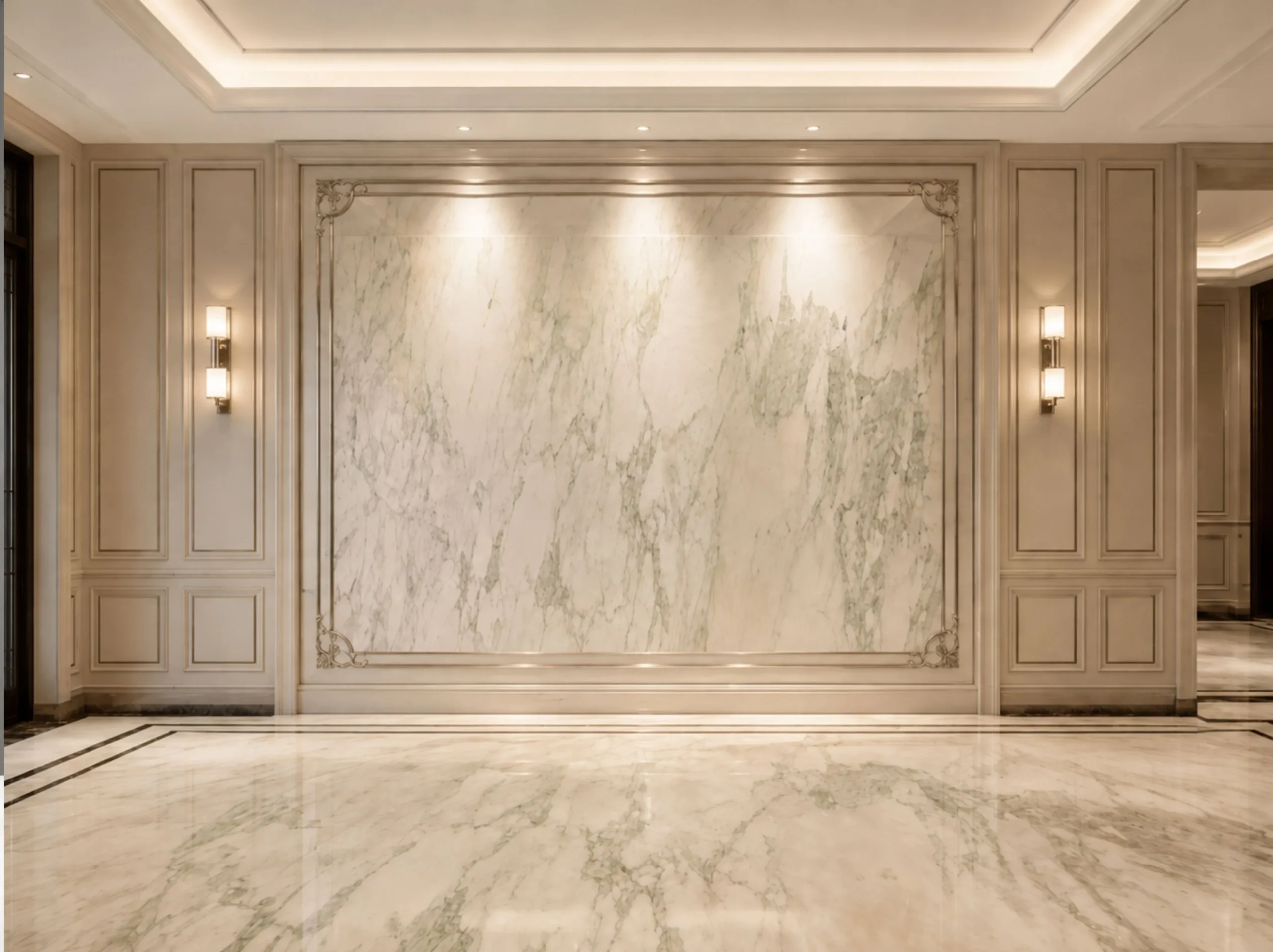 bvlgari-green-marble-feature-wall-cladding.webp Bvlgari Green Marble feature wall with flowing pale-green and grey veins