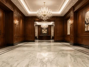 Bvlgari Green Marble flooring with soft green-grey veining in a luxury interior