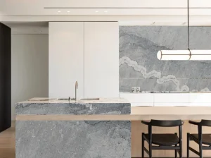 china bruce gray marble kitchen island and backsplash with silver grey layered veining