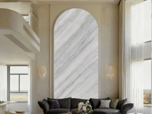 China Carrara White Marble arched feature wall in a luxury living room