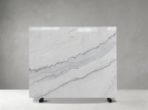 Polished China Carrara White Marble slab with diagonal grey veins