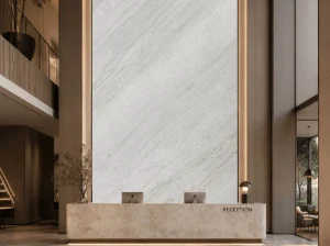 China Carrara White Marble reception feature wall with warm lighting