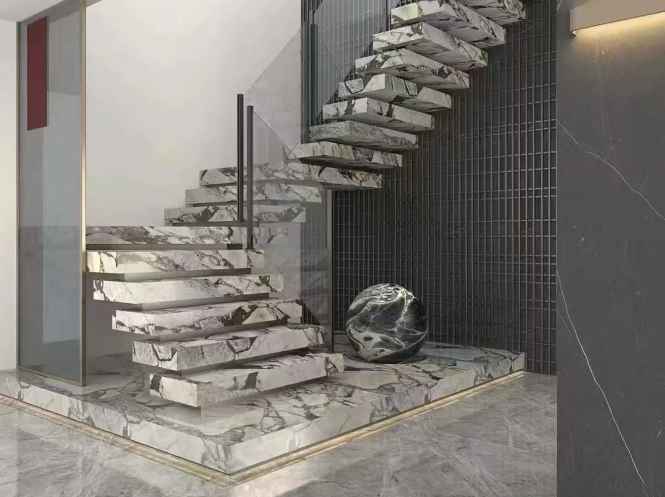 chinese-bvlgari-marble-staircase-02.webp chinese bvlgari marble floating staircase with ivory grey brecciated stone pattern