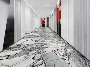chinese calacatta violet marble corridor floor with ivory grey brecciated stone pattern