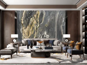 cloud wave marble grey gold feature wall for luxury living room interior design