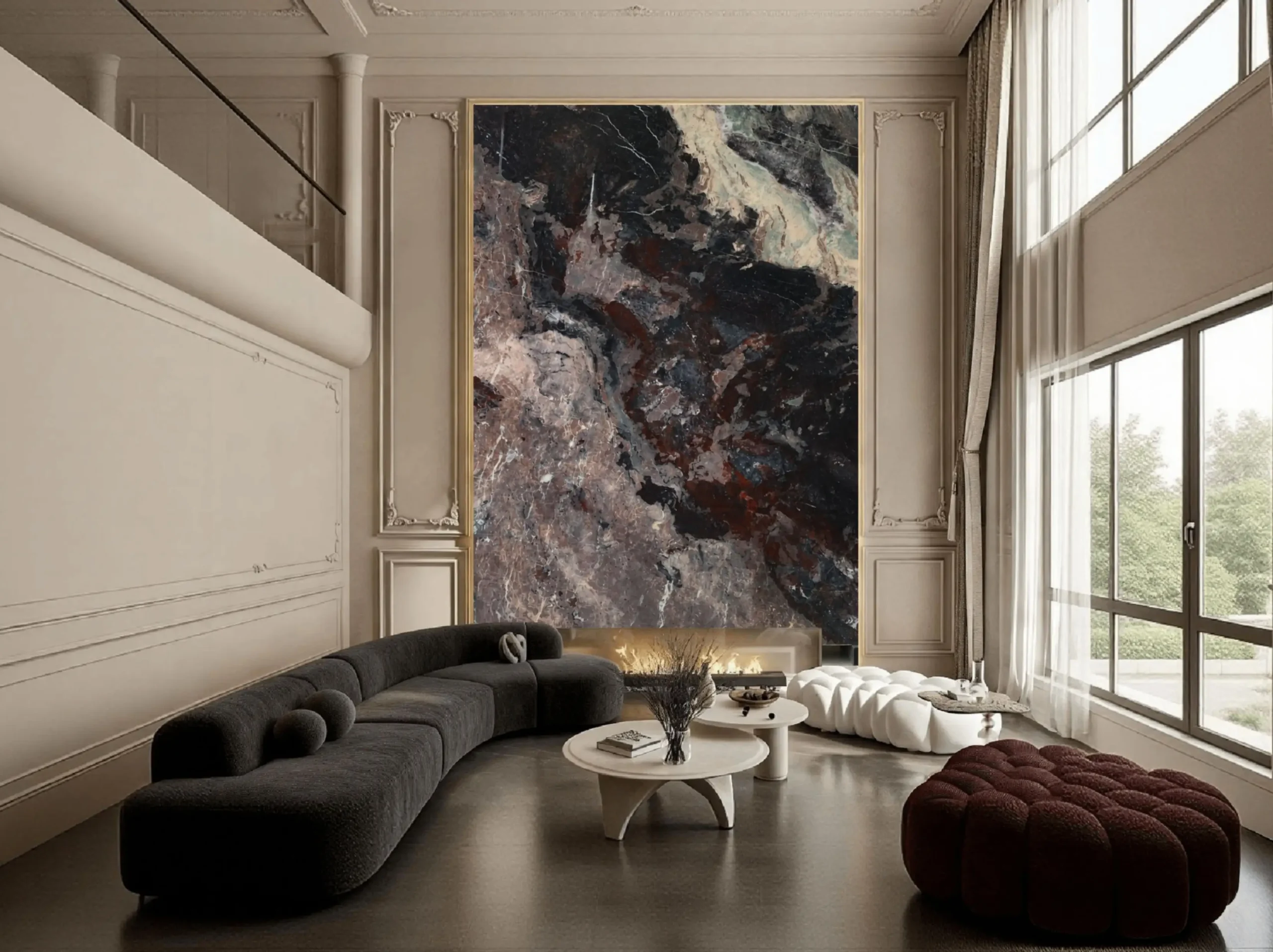 cloud-wave-marble-living-room-feature-wall-02.webp cloud wave marble living room feature wall with dramatic grey black brown and cream wave pattern
