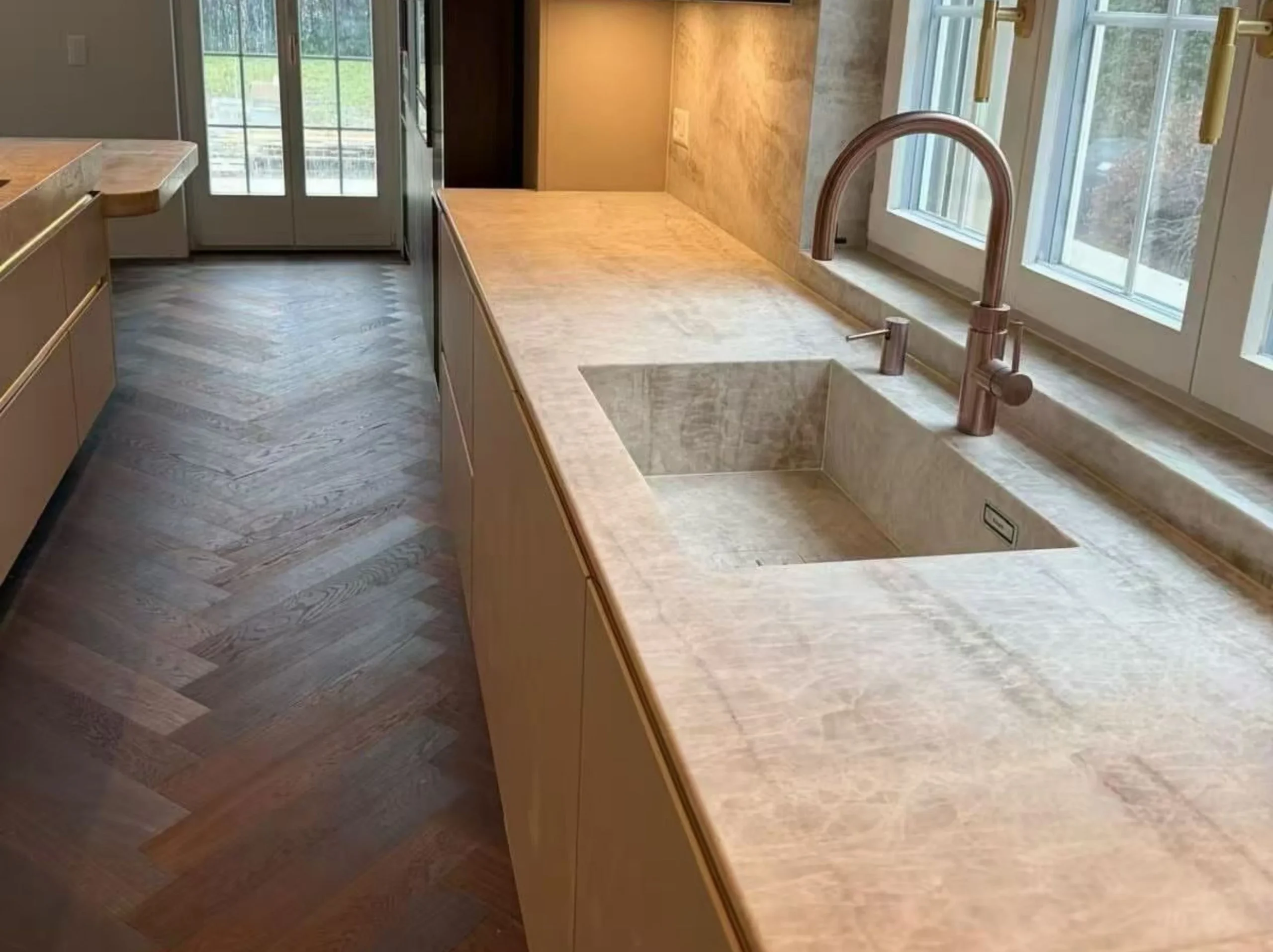 delicatus-mint-quartzite-kitchen-countertop.webp Delicatus Mint Quartzite kitchen countertop with pale mint-grey color and crystalline white veins