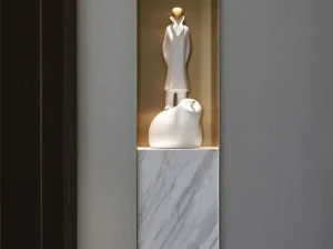 Dramas White Marble decorative wall niche and pedestal in a luxury interior