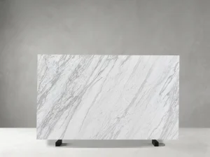 Full Dramas White Marble slab with luminous white background and grey veining
