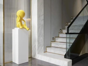 Dramas White Marble staircase and wall cladding with coordinated grey veining