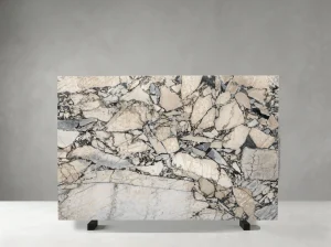 elephant white marble slab with ivory beige grey fragments and dramatic dark brecciated pattern
