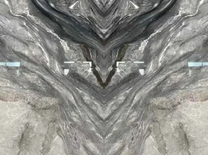 Bookmatched Florence Gray Marble with symmetrical dark gray veining