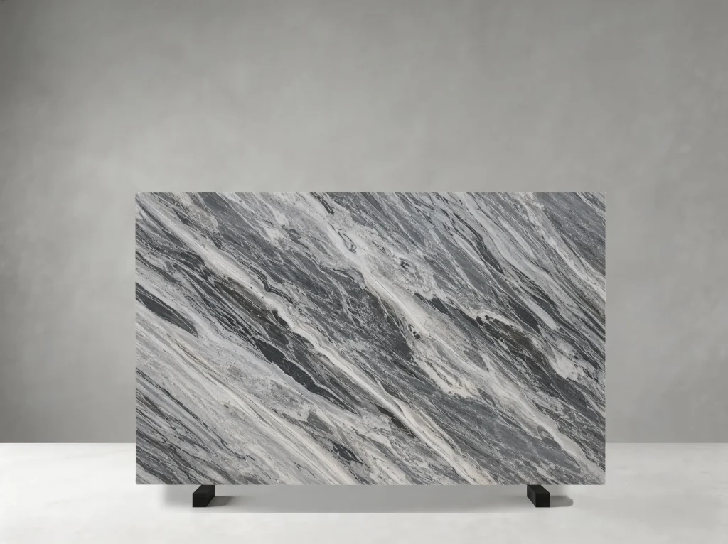 Florence Gray Marble slab with bold charcoal and white veining