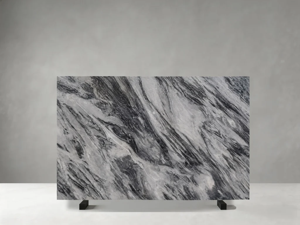 Florence Grey Marble slab with flowing charcoal and silver veins