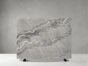 grey bruce marble slab with wavy grey veining white mineral bands and layered movement