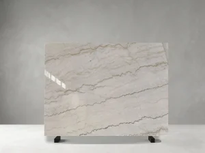 Polished Guangxi White Marble slab with beige and grey linear veins