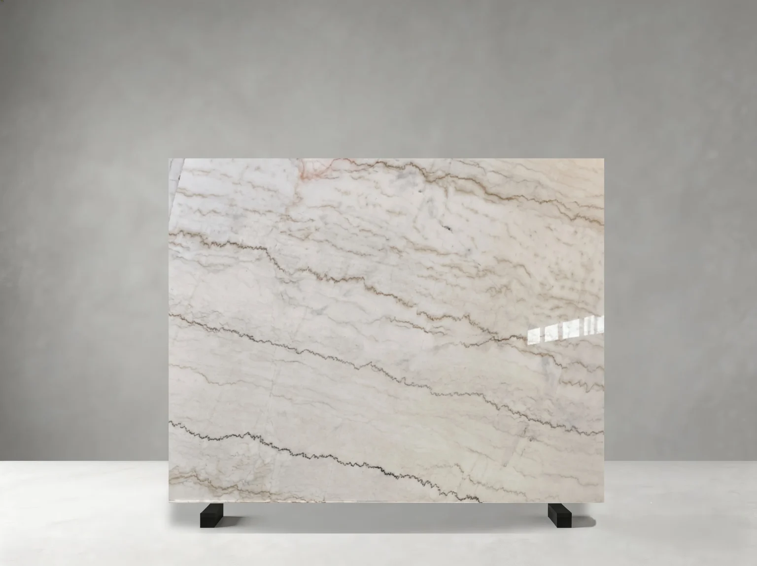 Guangxi White Marble slab with flowing beige-grey natural veins