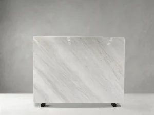 Polished Guanxi Carrara White Marble slab with subtle diagonal grey and beige veins