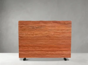 Polished Iran Red Travertine slab with horizontal terracotta bands
