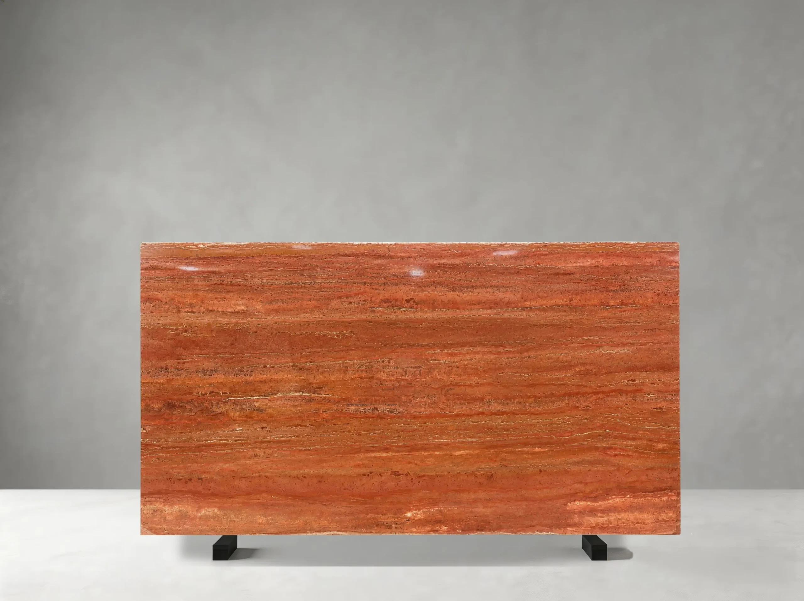 iran-red-travertine-polished-slab-02.jpg Iran Red Travertine slab with deep red layered linear texture